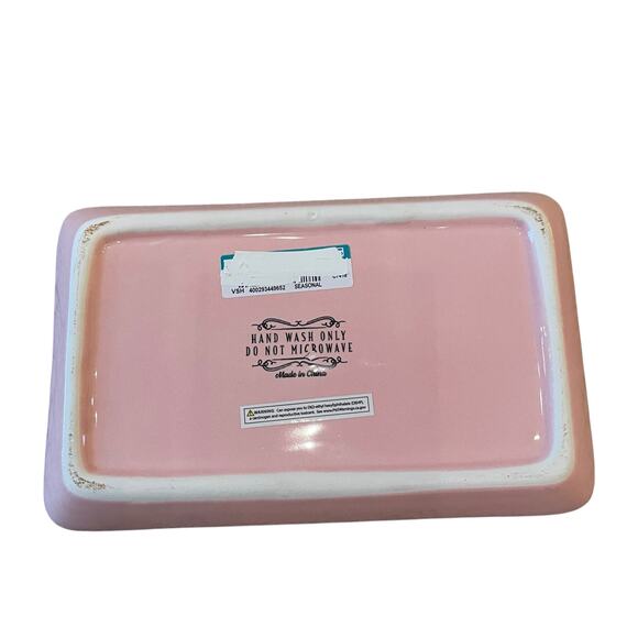 Gingerbread House Covered Butter Dish Hand Painted Pastel Pink & White NEW - Picture 7 of 14